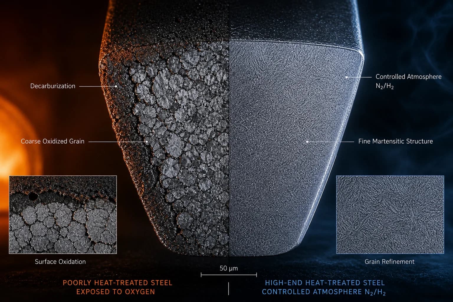 Infographie comparative — Trempe maison vs fours ELTI VolcanBlades